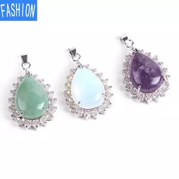 Женский кулон в форме груши в стиле ретро с когтями, инкрустированный натуральными кристаллами и каплями воды, роскошное ожерелье высокого профиля с полным водным бриллиантом opal