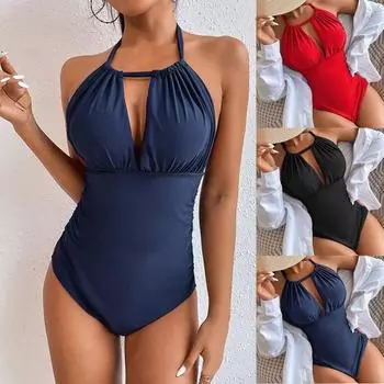 Женский купальник 2023, бандажный сплит-бикини с пуш-ап, купальники, купальники, пляжная одежда, цельные костюмы, сексуальное боди XXL чёрный