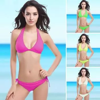 Женский купальник без рукавов с накладкой на грудь без косточек Сексуальная удобная одежда для бассейна Полиэстер Сплошной цвет Сплит Бикини Пляжные аксессуары