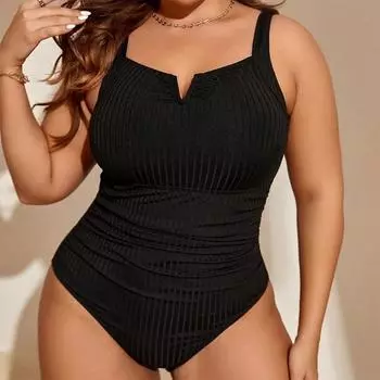 Женский купальник-бикини больших размеров, слитный, с подкладкой под грудь и без косточек L чёрный