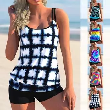 Женский купальник бикини майка комплект из двух частей черно-белого клетчатого принта сексуальный праздничный пляжный костюм S-6XL S