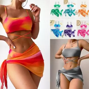 Женский купальник бикини на одно плечо, летний купальник с высокой талией и пляжной юбкой, купальный костюм, пляжная одежда для плавания S серый