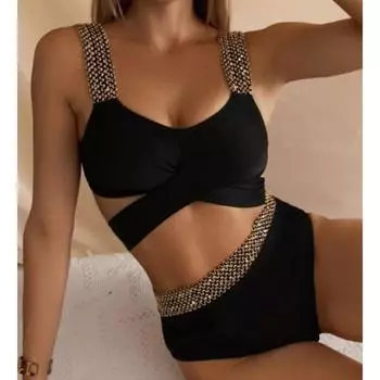 Женский купальник бикини, пляжный черный бикини с эффектом пуш-ап, женский комплект бикини с высокой талией, купальный костюм, женский комплект бикини S