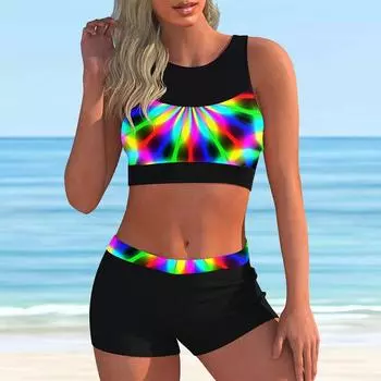 Женский купальник-бикини с бретелькой Brilliant Aurora Sizes и принтом-танкини S чёрный