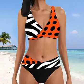 Женский купальник-бикини с цветным круглым принтом и бретелькой на бретельках-танкини S зелёный