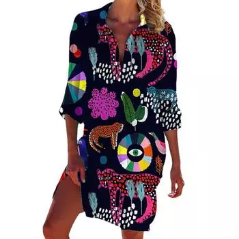 Женский купальник бикини с длинными рукавами и отворотами, пляжная рубашка с принтом 4XL чёрный