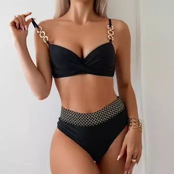 Женский купальник бикини с разрезом S чёрный