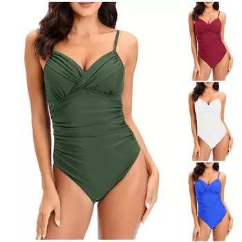 Женский купальник бикини с разрезом, сплошной цвет, сексуальный цельный купальник бикини, пляжный L армия зеленый