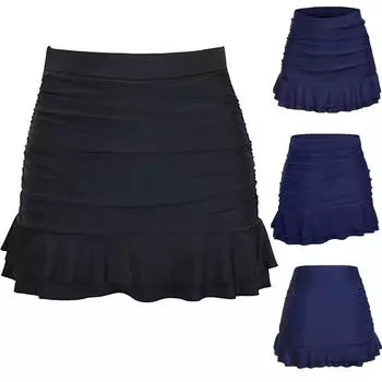 Женский купальник бикини с юбкой и высокой талией, с гофрированными низами и оборками L чёрный