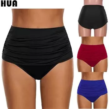 Женский купальник-бикини с высокой талией и рюшами, купальник-танкини, трусы размера плюс H S чёрный