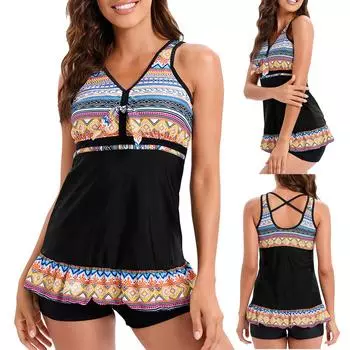 Женский купальник, бикини с высокой талией, спортивный купальник с большим плоским углом и шнурком M чёрный