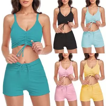 Женский купальник, бикини с высокой талией, спортивный купальник с большим плоским углом и шнурком M зелёный