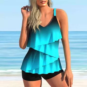 Женский купальник-бикини-танкини с лямкой на шее и градиентными лепестками S белый