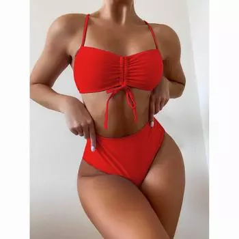 Женский купальник-бикини, женский купальник, женский комплект бикини с пуш-ап, бикини с высокой талией, купальный костюм, купальные костюмы, пляжная одежда S чёрный