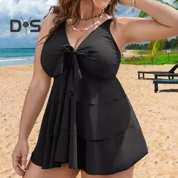 Женский купальник больших размеров, глубокий V-образный вырез, раздельный купальный костюм с шортами, летний купальник танкини с утягивающим эффектом, струящееся платье для вечеринки в отпуске XL чёрный