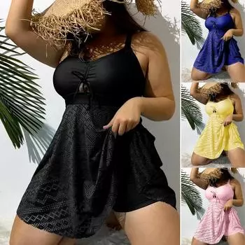 Женский купальник больших размеров из двух частей, платье для плавания с разрезом Cri-Cross, купальный костюм большого размера 1XL чёрный