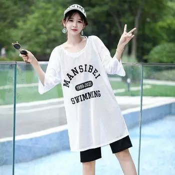 Женский купальник больших размеров, комплект из трех частей, накидка с короткими рукавами и укороченные брюки, спортивный купальник 2XL чёрный