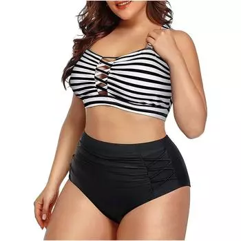 Женский купальник больших размеров, летняя мода, купальник с принтом, сексуальное бикини с вырезами, танкини, бикини, купальник из двух частей, пляжная одежда S