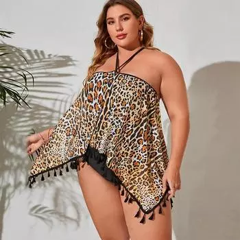 Женский купальник больших размеров, новая мода, сексуальный цельный купальник с леопардовым принтом, бикини больших размеров, пляжное платье 0XL леопардовый