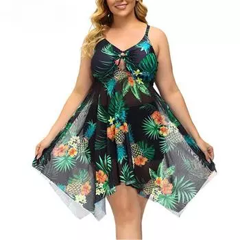 Женский купальник больших размеров, новинка 2024 года, стильный новый комплект танкини, сетчатое пляжное платье с короткими купальниками для мальчиков, женские купальные костюмы XL зелёный