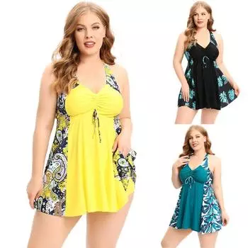 Женский купальник больших размеров, платье без рукавов с v-образным вырезом и шорты-боксеры, пляжная одежда 4XL