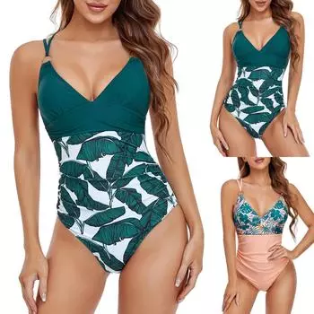 Женский купальник больших размеров с высокой талией, купальник бикини с принтом XL розовый