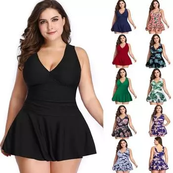 Женский купальник большого размера, консервативная юбка с принтом на животе, раздельный купальник-боксер, плавки M