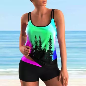 Женский купальник-бретелька с лесным принтом, бикини с коротким топом, купальник S красный