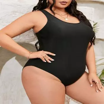Женский купальник цельный купальник бикини с открытой спиной сексуальные купальные костюмы боди пляжная одежда плюс размер закрытый купальник 0XL чёрный