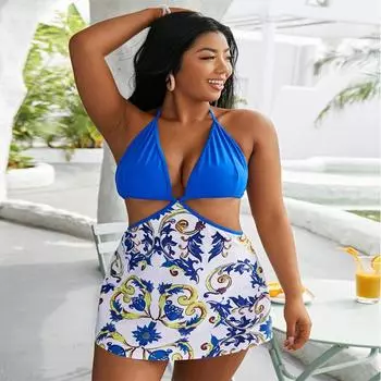 Женский купальник, цельный купальник, бикини с открытой спиной, сексуальные купальные костюмы, боди, пляжная одежда, большие размеры, женский 3XL синий