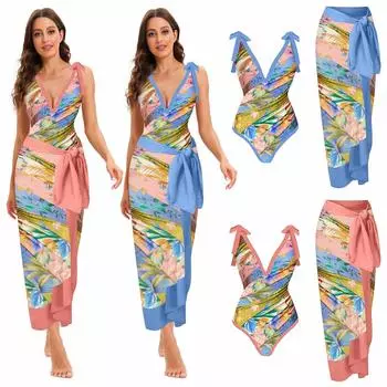 Женский купальник цельный купальник бикини на шнуровке купальник длинная юбка шифоновый комплект из двух частей L светло-синий