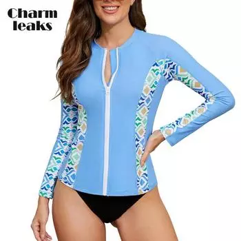Женский купальник Charmleaks Rashguard на молнии спереди, солнцезащитная рубашка для плавания UPF 50+ XX-Large красный/чёрный