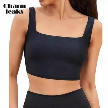 Женский купальник Charmleaks с квадратным вырезом, быстросохнущий купальный костюм с защитой UPF 50+, только верх L чёрный