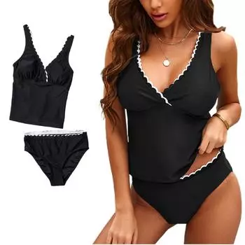 Женский купальник для беременных, танкини, однотонный купальник-бикини, пляжная одежда, костюм с оборками