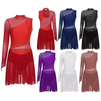 Женский купальник для фигурного катания с одним рукавом и воротником-стойкой, со стразами, для выступлений в танцах на льду S темно-синий