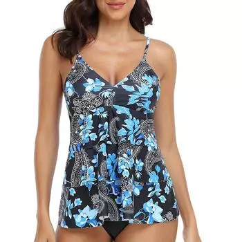 Женский купальник из двух частей бикини с цветочным принтом, сексуальный пляжный жилет S