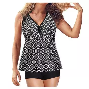 Женский купальник из двух частей с геометрическим принтом, купальник сзади, комплект танкини, мягкий сексуальный бикини, пляжная одежда S