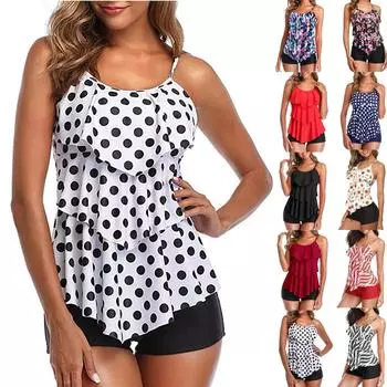 Женский купальник из двух частей с принтом и подушкой для груди, женские шорты для плавания в сборе M чёрный