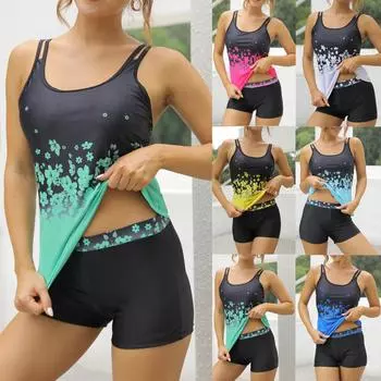 Женский купальник из двух частей с принтом и подушкой для груди. Женские шорты для плавания большого размера. XL белый