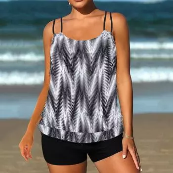 Женский купальник из двух частей с принтом бикини с подкладкой, пляжная одежда, купальные костюмы XS чёрный