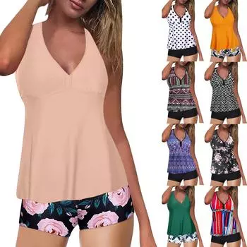 Женский купальник из двух частей с высокой талией и высоким воротником S