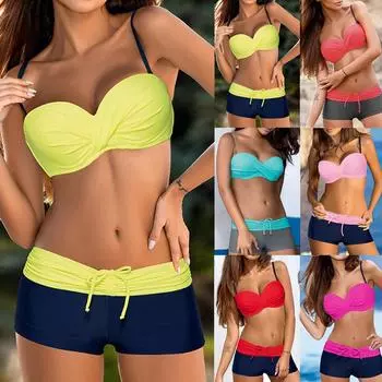 Женский купальник из двух частей с оборками и комплектом бикини с высокой талией внизу S розовый