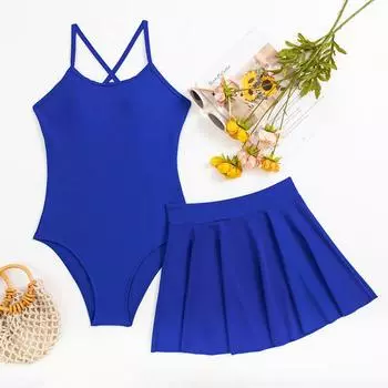 Женский купальник из двух частей, женский купальный костюм, юбка, пляжная одежда, купальный костюм Cri-Cross S синий