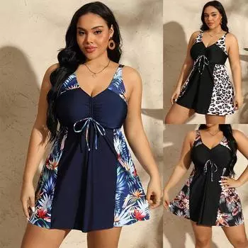 Женский купальник из двух предметов с цветочным принтом в стиле ретро с леопардовым принтом 2024, сексуальный купальник, большой размер, комплект бикини, монокини, летний купальник, пляжная одежда 0XL леопардовый