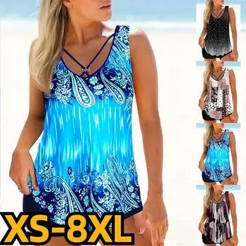 Женский купальник, комплект бикини, летние свободные танкини с абстрактным принтом, монокини, купальный костюм, винтажная пляжная одежда, большие размеры S чёрный