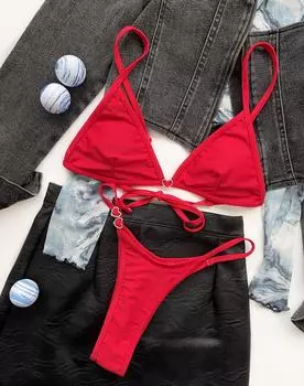 Женский купальник Love Bikini, сексуальный купальник с треугольной сумкой и завязкой на спине S чёрный