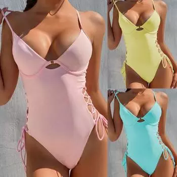 Женский купальник, модный купальник на тонких бретельках, пляжная одежда, сексуальный купальник, цельный купальник на бретельках, модный купальник для спа L розовый
