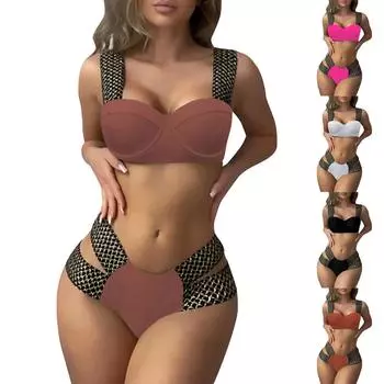 Женский купальник на косточках, нагрудник, двухсекционный купальник с эффектом пуш-ап, майка с трусами, облегающий купальник, однотонный купальник, купальник L чёрный