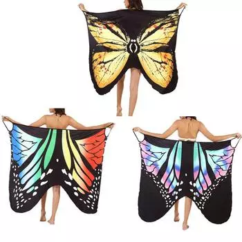 Женский купальник, накидка, бохо, крылья бабочки, сексуальный v-образный вырез, летняя шаль без рукавов, халат с запахом, пляжная туника, платье-саронг, 4XL XXL синий