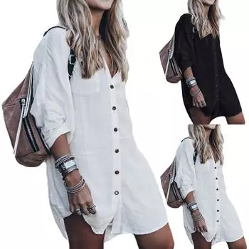 Женский купальник, накидка на купальный костюм, накидка из искусственного шелка с длинным рукавом и v-образным вырезом, бикини, пляжная рубашка One Size чёрный